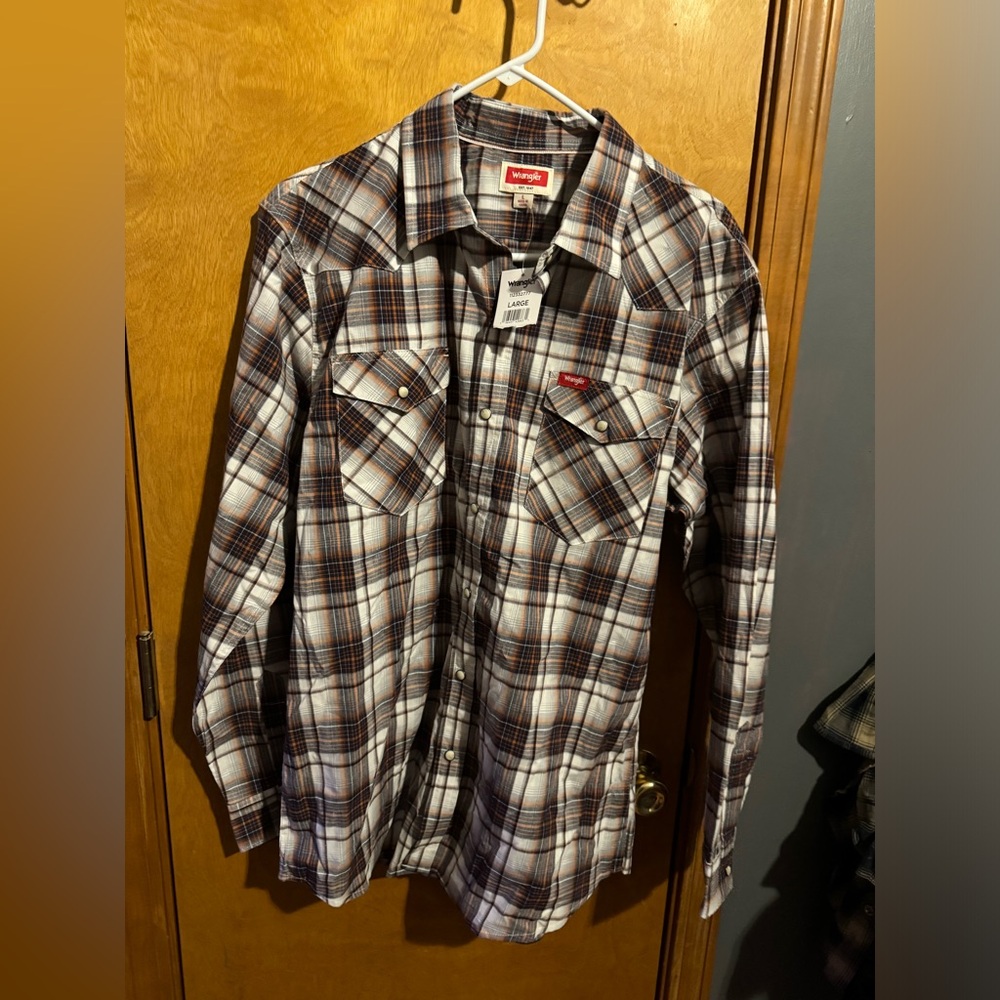 Wrangler Men's L/S Pearl Snap Flex For Comfort Western Shirt Large NWT